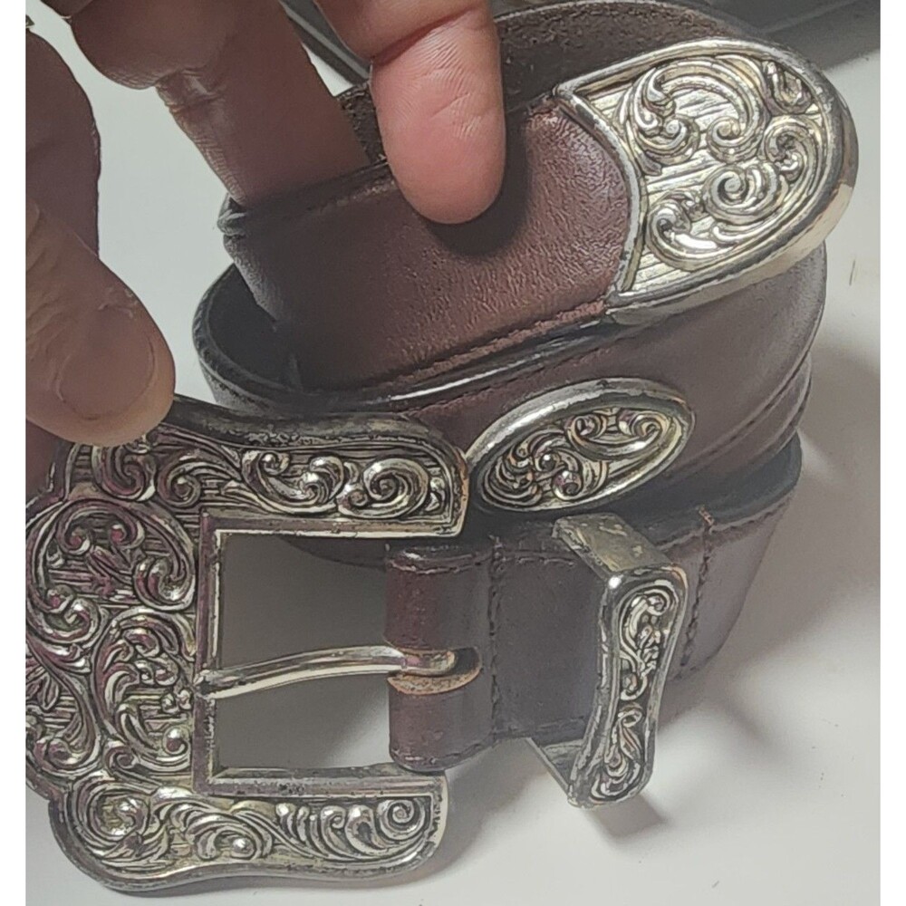 Donna Katz Vintage Leather Embellished Belt Brown Length 39" Western